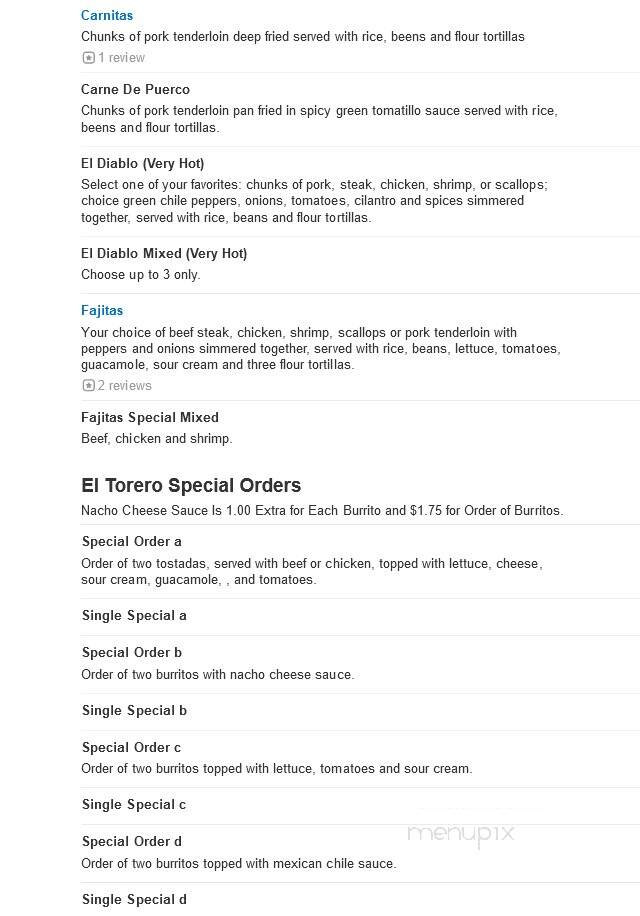 El Torero Mexican Restaurant - Roswell, GA menu_pic