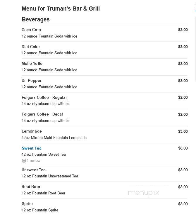 Truman's Bar & Grill - Columbia, MO menu_pic