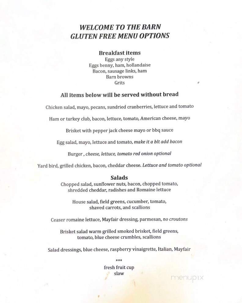 Sappington Barn Restaurant - Saint Louis, MO menu_pic