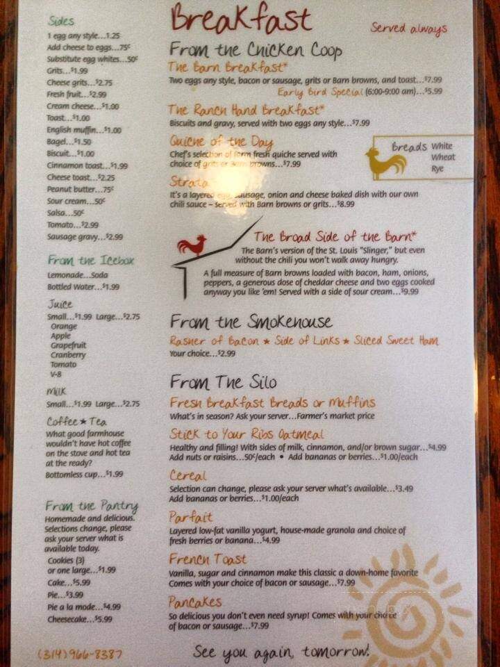 Sappington Barn Restaurant - Saint Louis, MO menu_pic