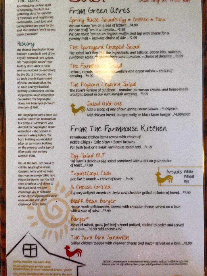 Sappington Barn Restaurant - Saint Louis, MO menu_pic