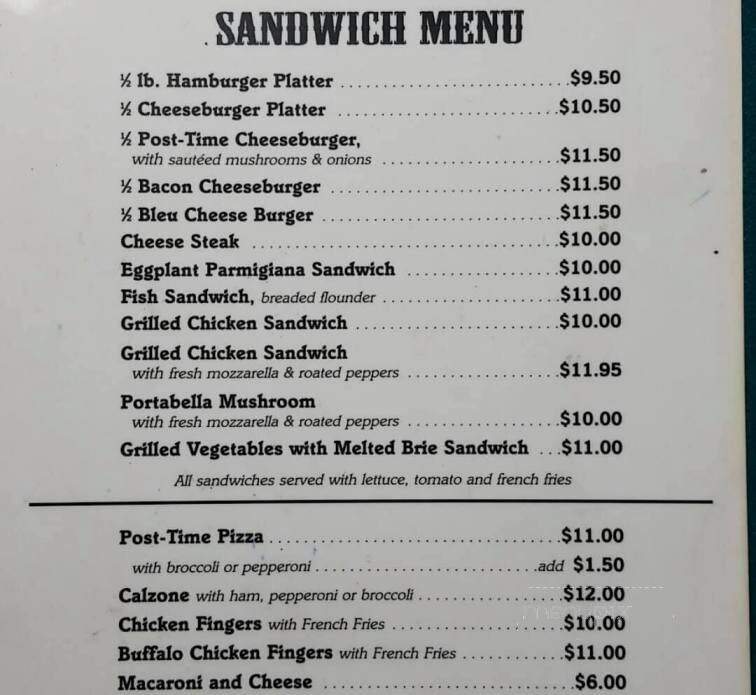 Post Time Pub - Blairstown, NJ menu_pic