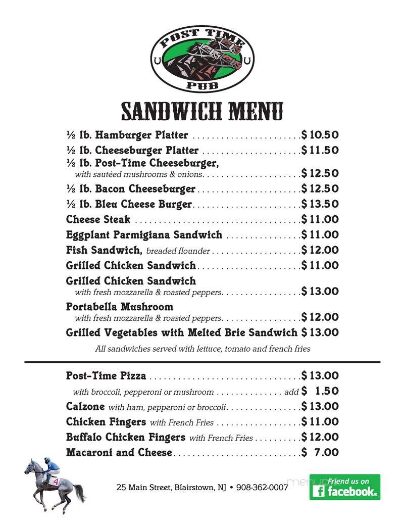 Post Time Pub - Blairstown, NJ menu_pic