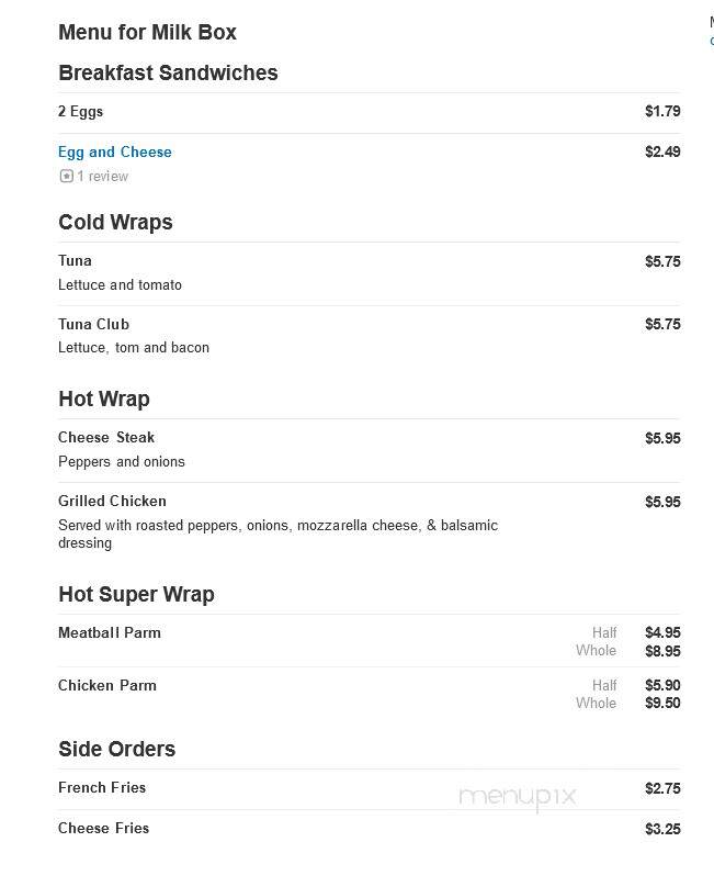 Milk Box - Matawan, NJ menu_pic