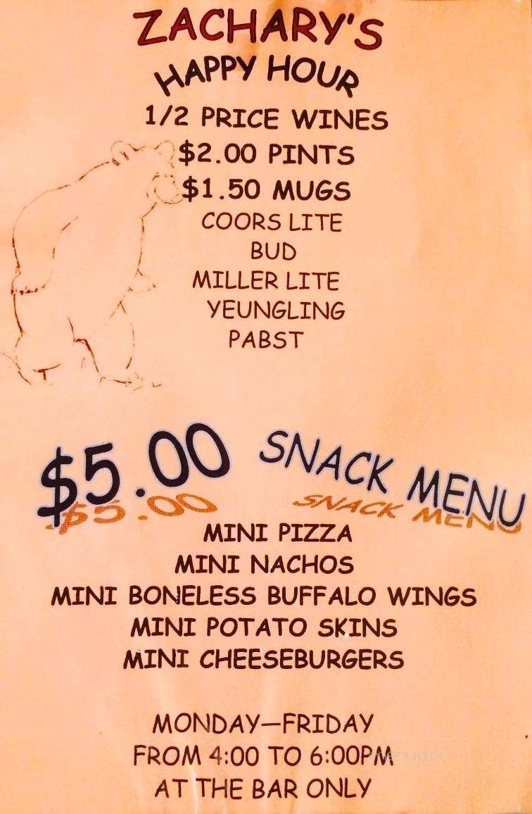 Zachary's - West Long Branch, NJ menu_pic