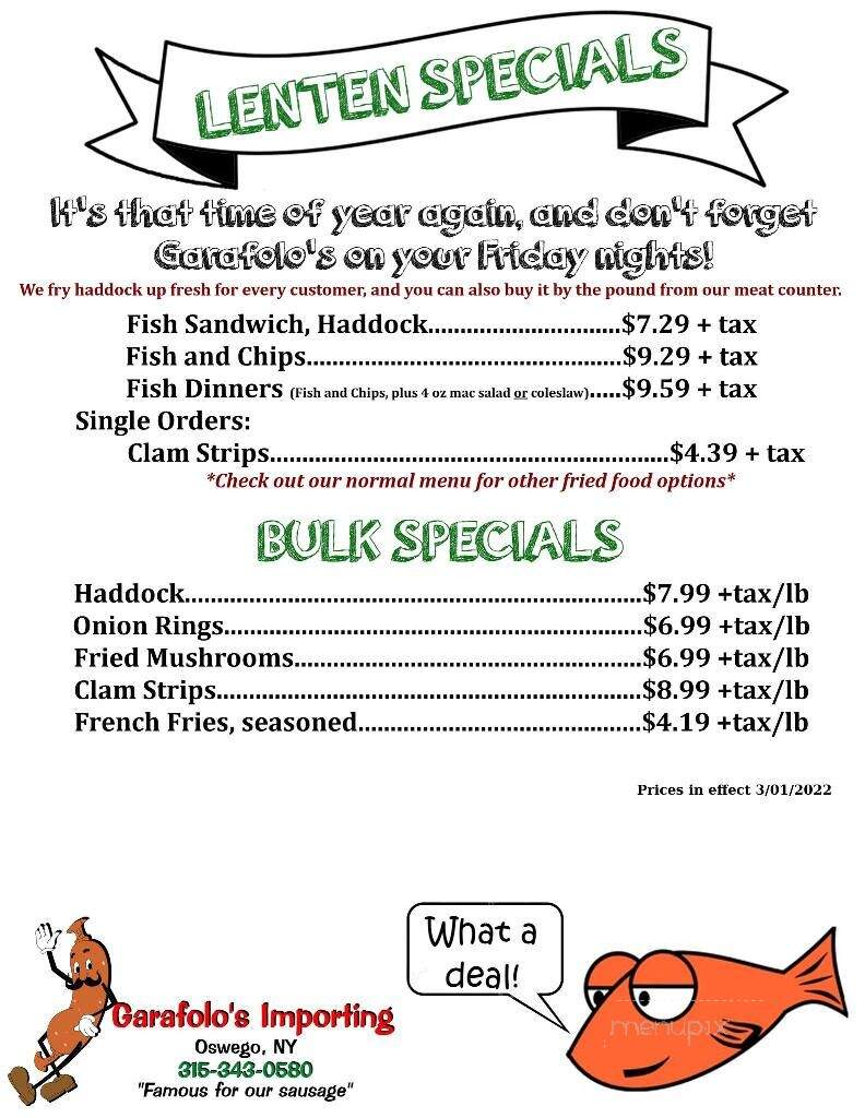 Garafolo House Of Sausage - Oswego, NY menu_pic