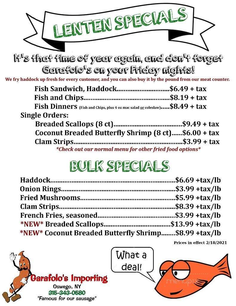 Garafolo House Of Sausage - Oswego, NY menu_pic