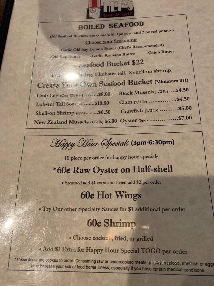 Hef's Bar & Grill Restaurant - Charlotte, NC menu_pic