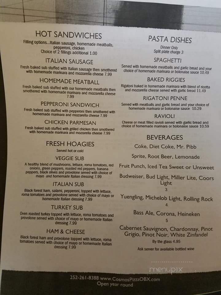 Cosmo's Pizzeria - Southern Shores, NC menu_pic