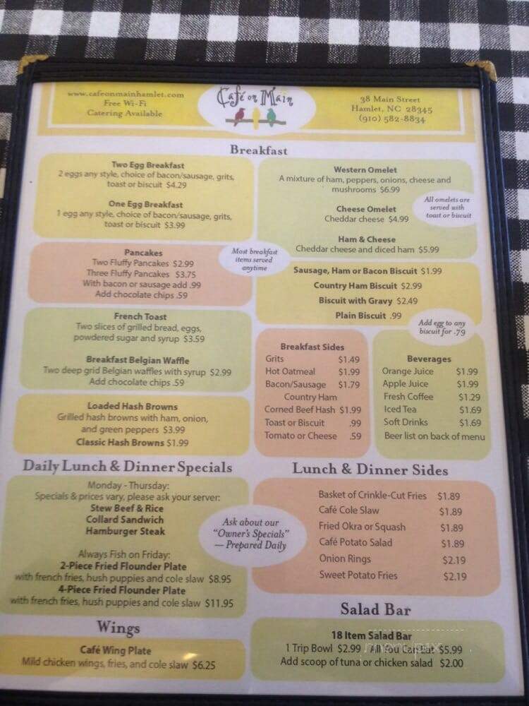Main Street Cafe - Hamlet, NC menu_pic