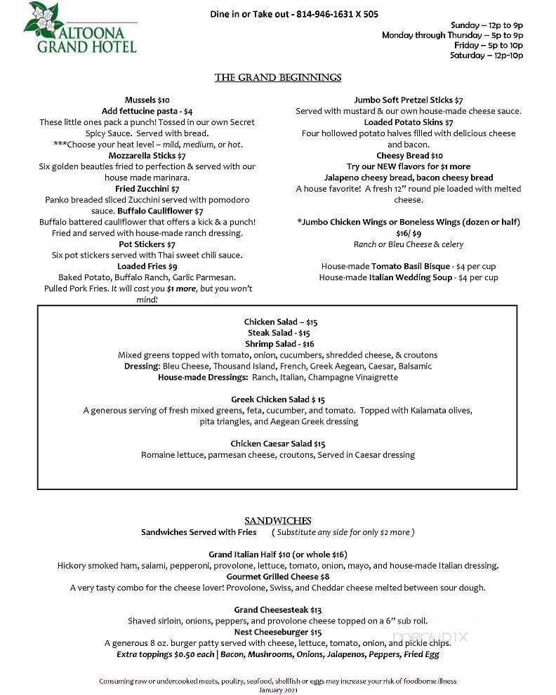 Altoona Hotel Restaurant - Altoona, PA menu_pic