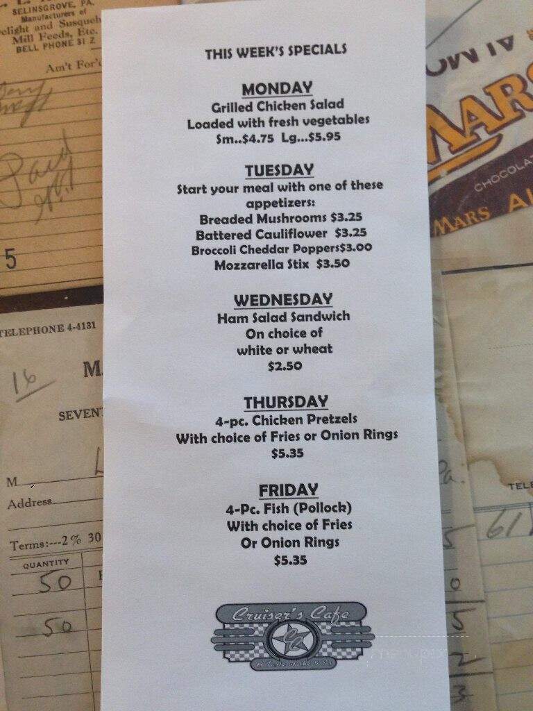 Cruisers Cafe - Mount Pleasant Mills, PA menu_pic