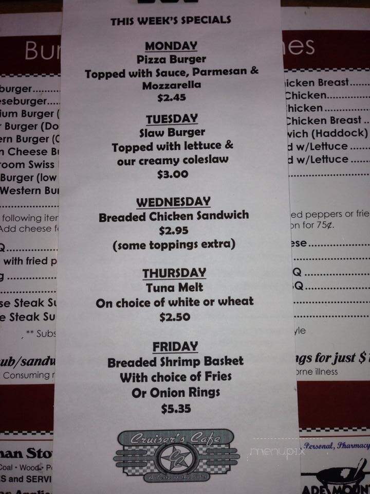 Cruisers Cafe - Mount Pleasant Mills, PA menu_pic
