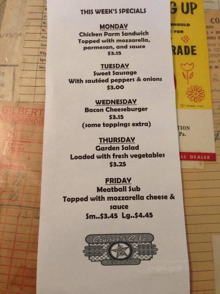 Cruisers Cafe - Mount Pleasant Mills, PA menu_pic