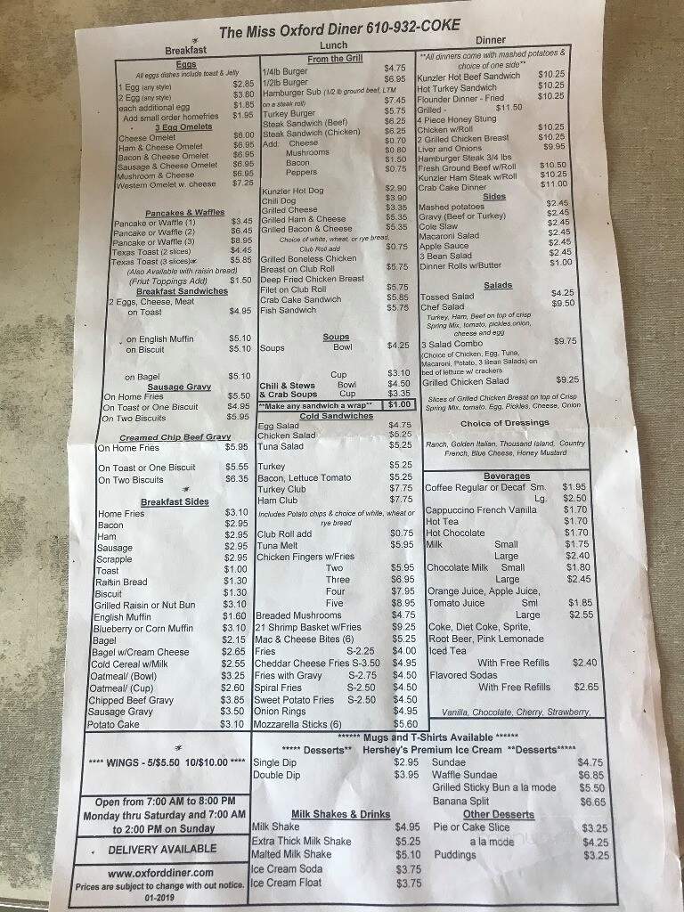 Oxford Diner - Oxford, PA menu_pic