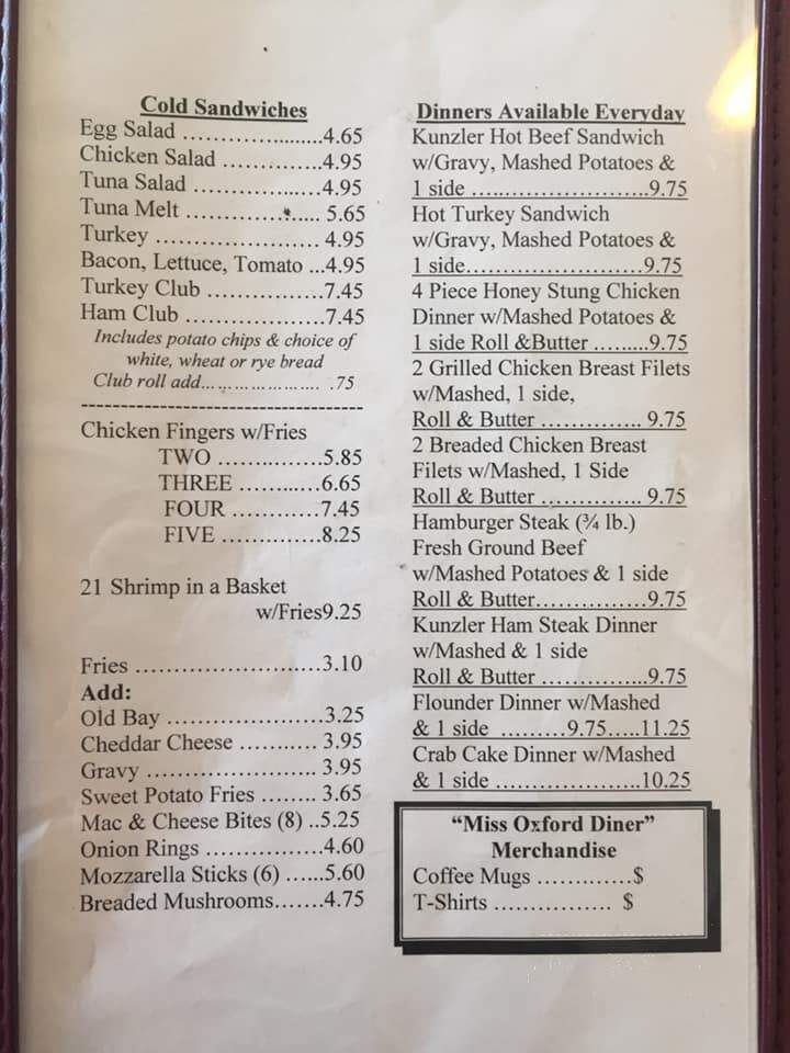 Oxford Diner - Oxford, PA menu_pic