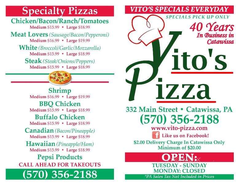 Vito's Pizza - Catawissa, PA menu_pic