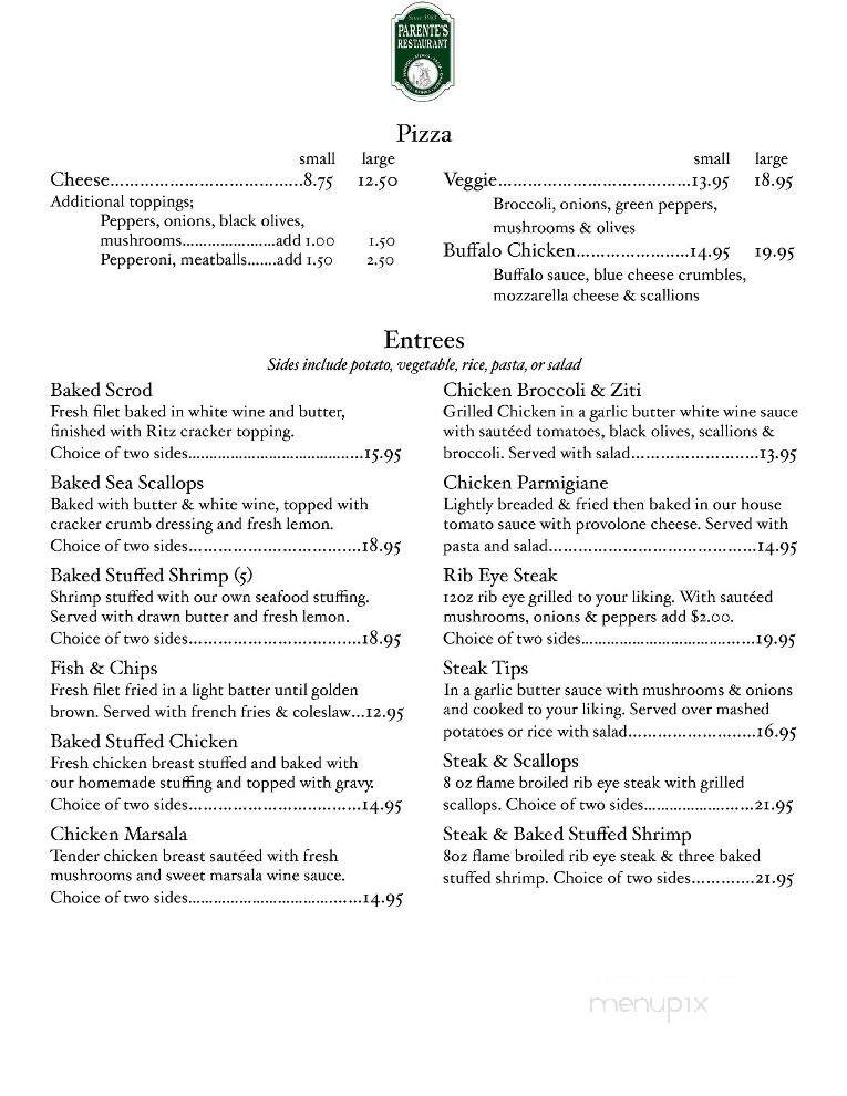 Parente's Restaurant - Smithfield, RI menu_pic