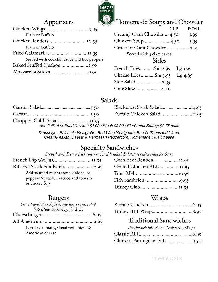 Parente's Restaurant - Smithfield, RI menu_pic