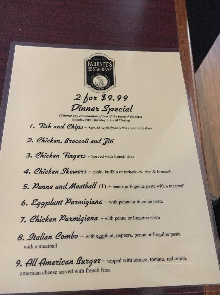 Parente's Restaurant - Smithfield, RI menu_pic