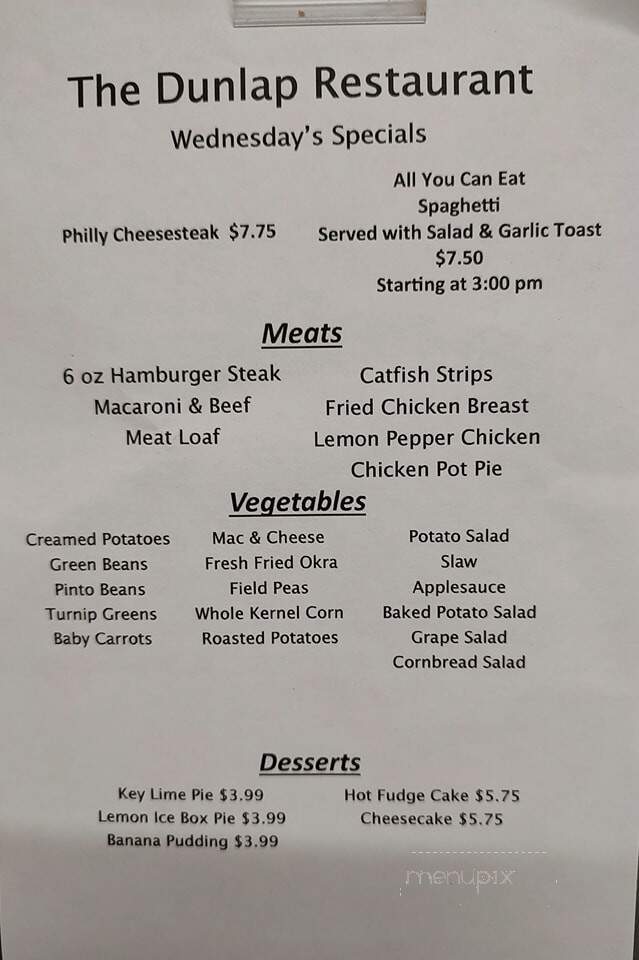 Dunlap Restaurant - Dunlap, TN menu_pic