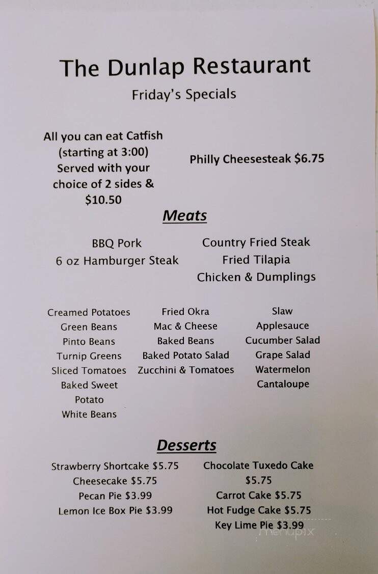 Dunlap Restaurant - Dunlap, TN menu_pic