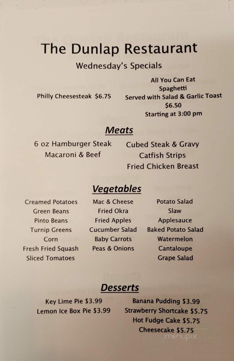 Dunlap Restaurant - Dunlap, TN menu_pic