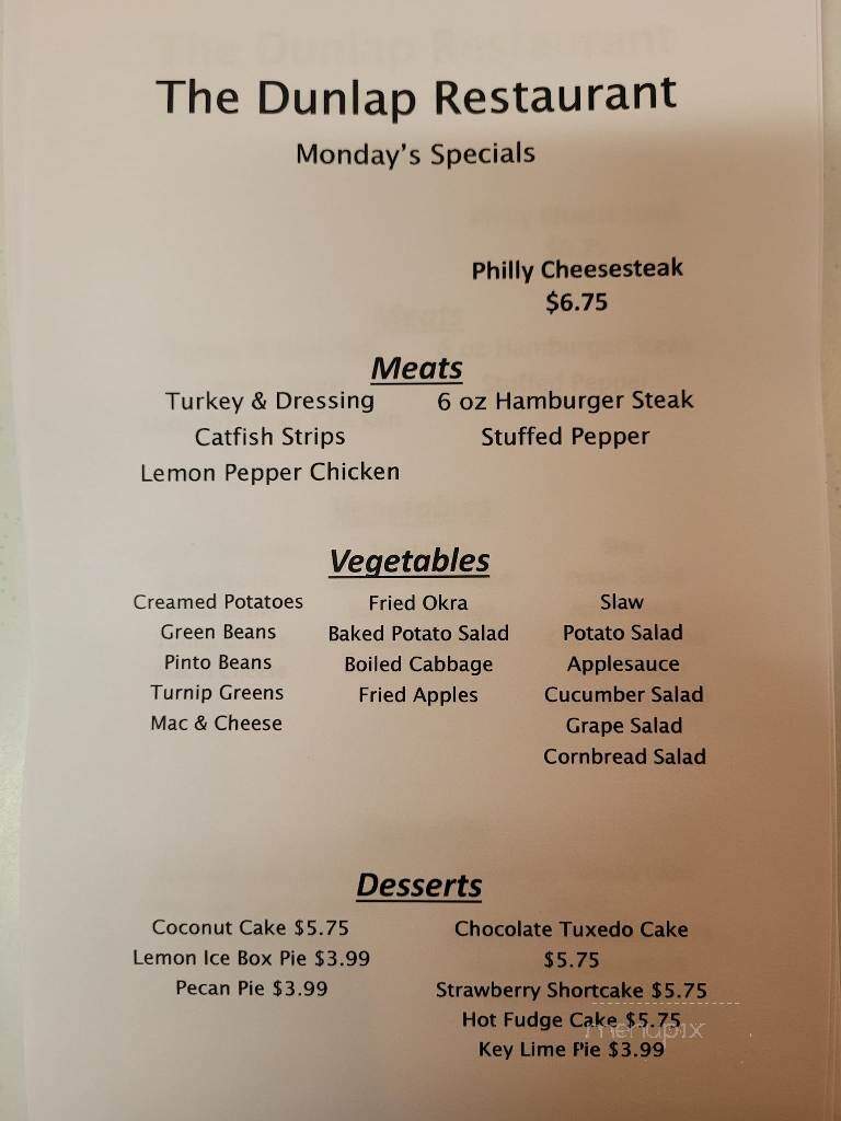 Dunlap Restaurant - Dunlap, TN menu_pic