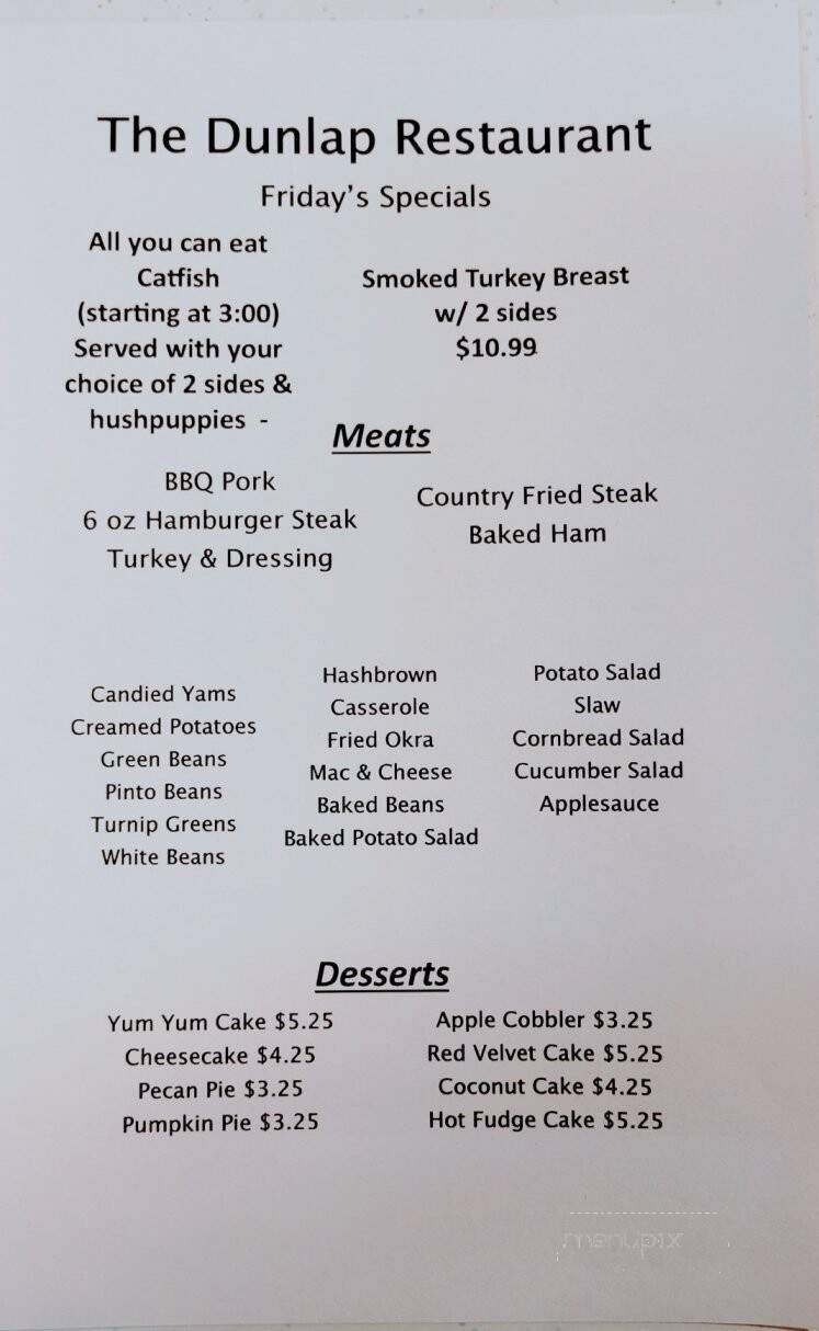 Dunlap Restaurant - Dunlap, TN menu_pic