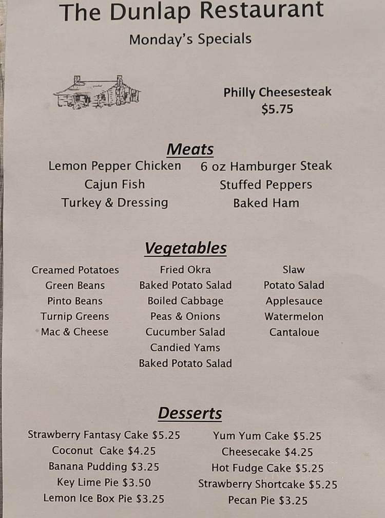 Dunlap Restaurant - Dunlap, TN menu_pic