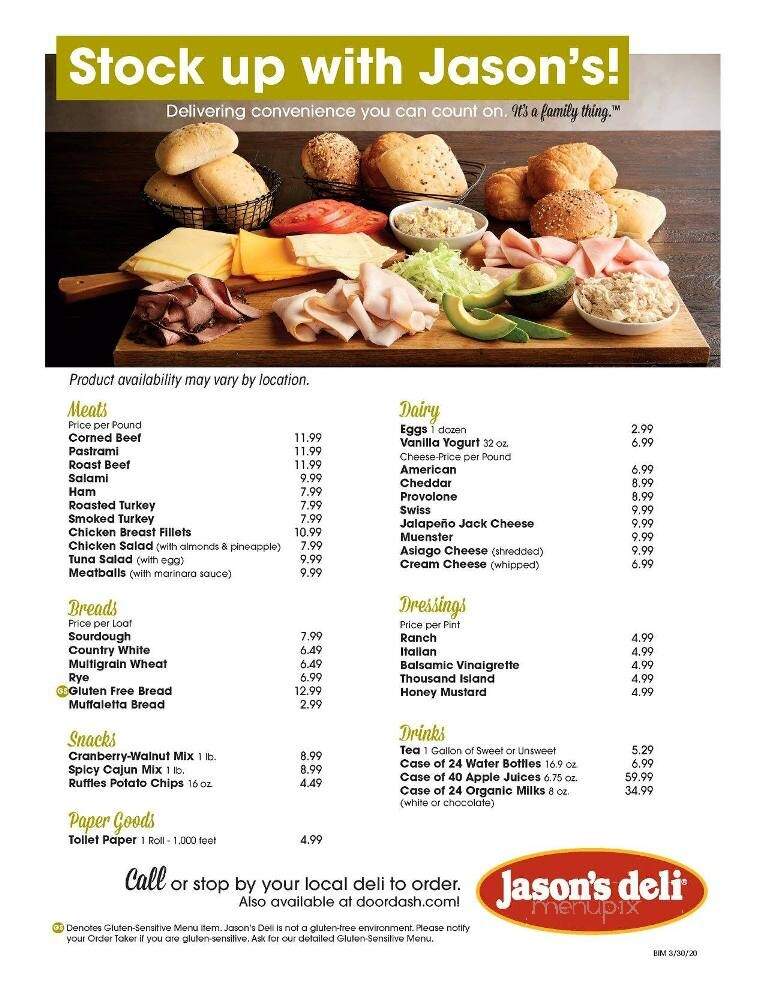Jason's Deli - Harlingen, TX menu_pic