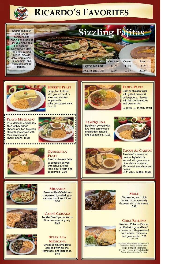 Ricardo's Mexican Grill - Baytown, TX menu_pic