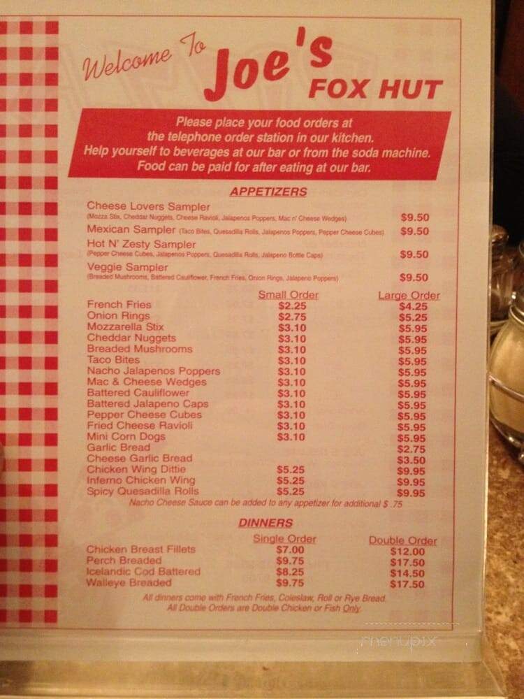 Joe's Fox Hut - Fond Du Lac, WI menu_pic