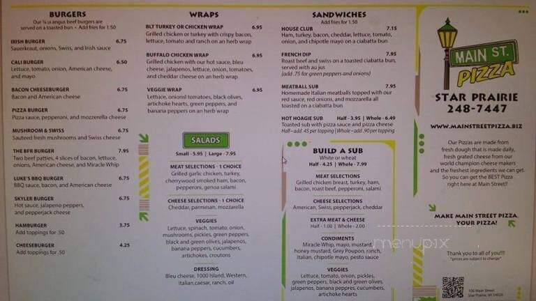 Main Street - Star Prairie, WI menu_pic