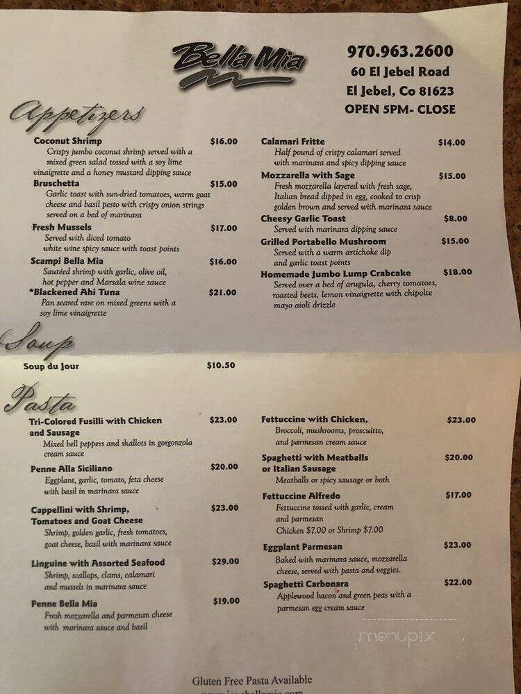 Bella Mia - El Jebel, CO menu_pic