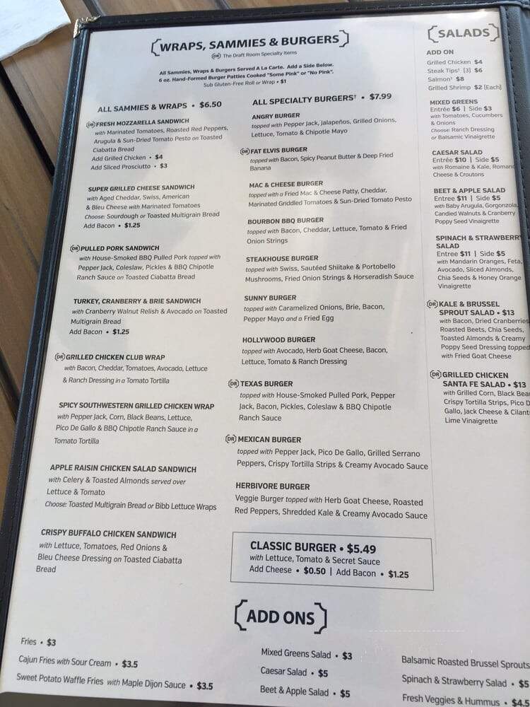 The Draft Room at Kings - Franklin, TN menu_pic