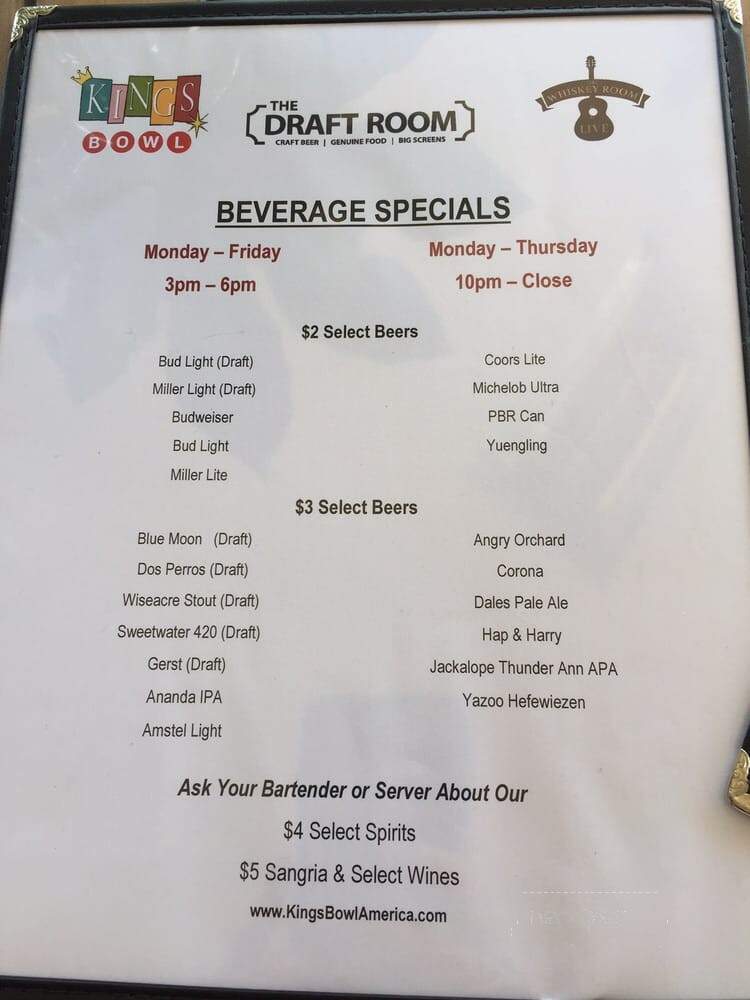 The Draft Room at Kings - Franklin, TN menu_pic