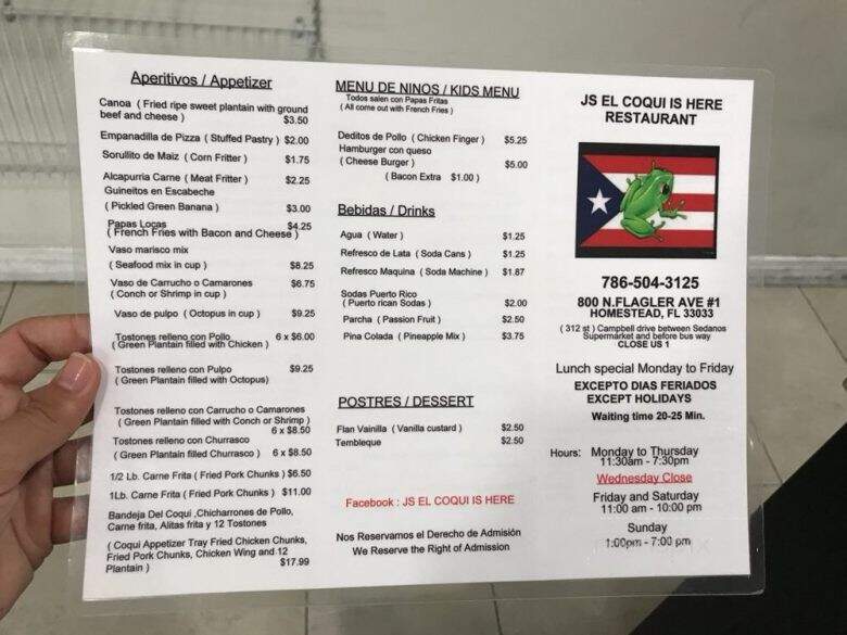 JS El Coqui Is Here - Homestead, FL menu_pic