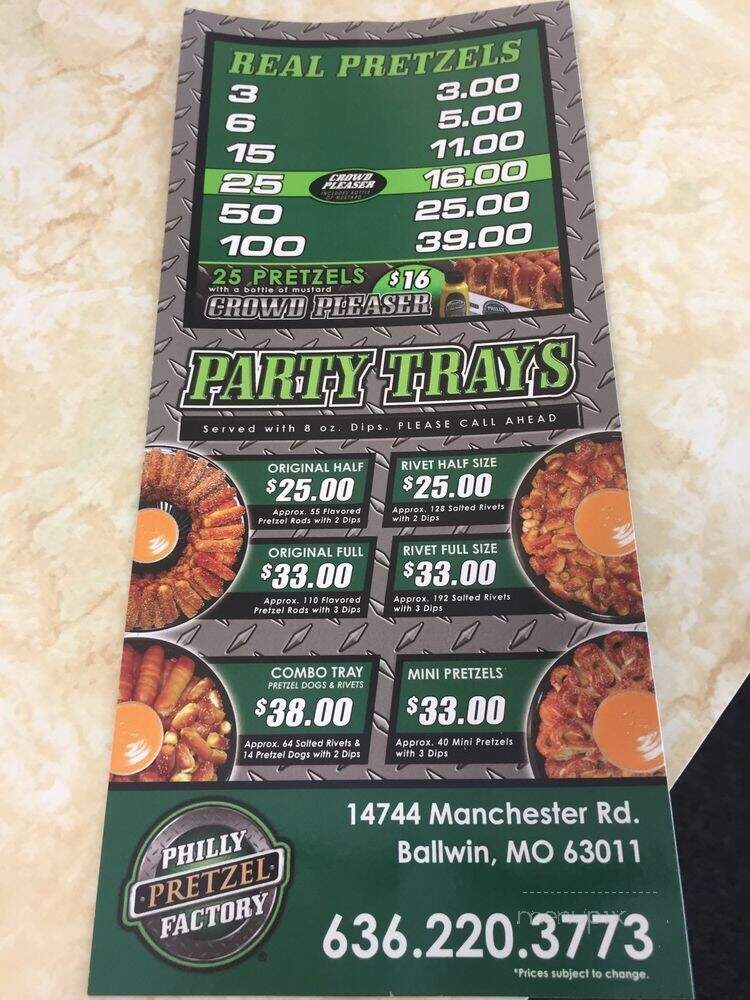 Philly Pretzel Factory - Ballwin, MO menu_pic