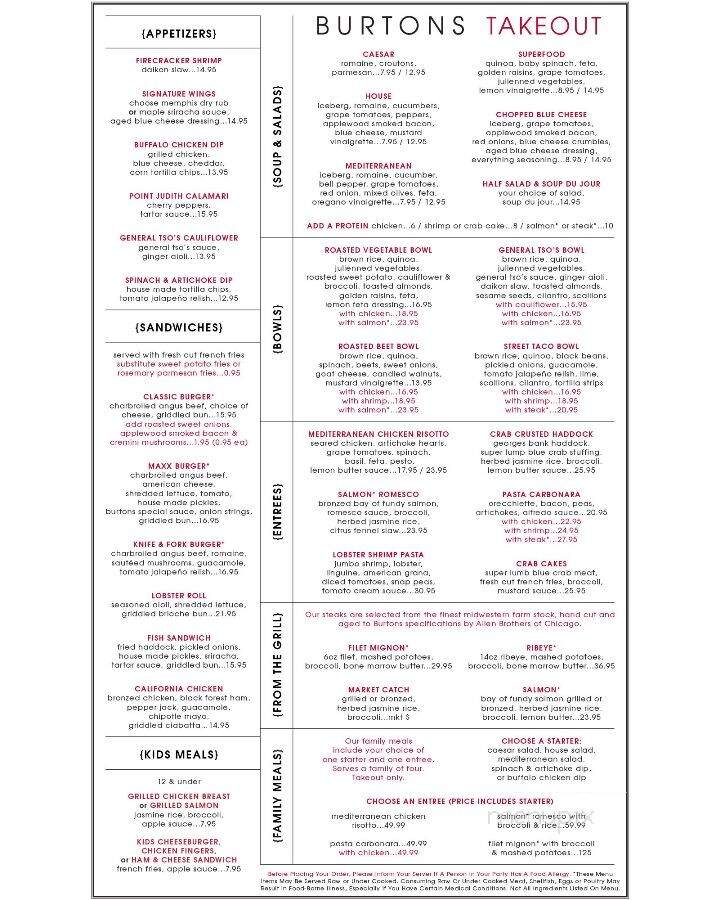 Burtons Grill & Bar of Shrewsbury - Shrewsbury, MA menu_pic