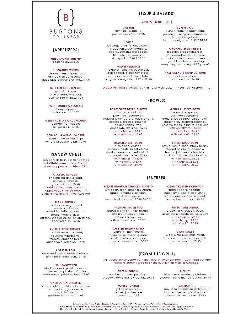 Burtons Grill & Bar of Shrewsbury - Shrewsbury, MA menu_pic