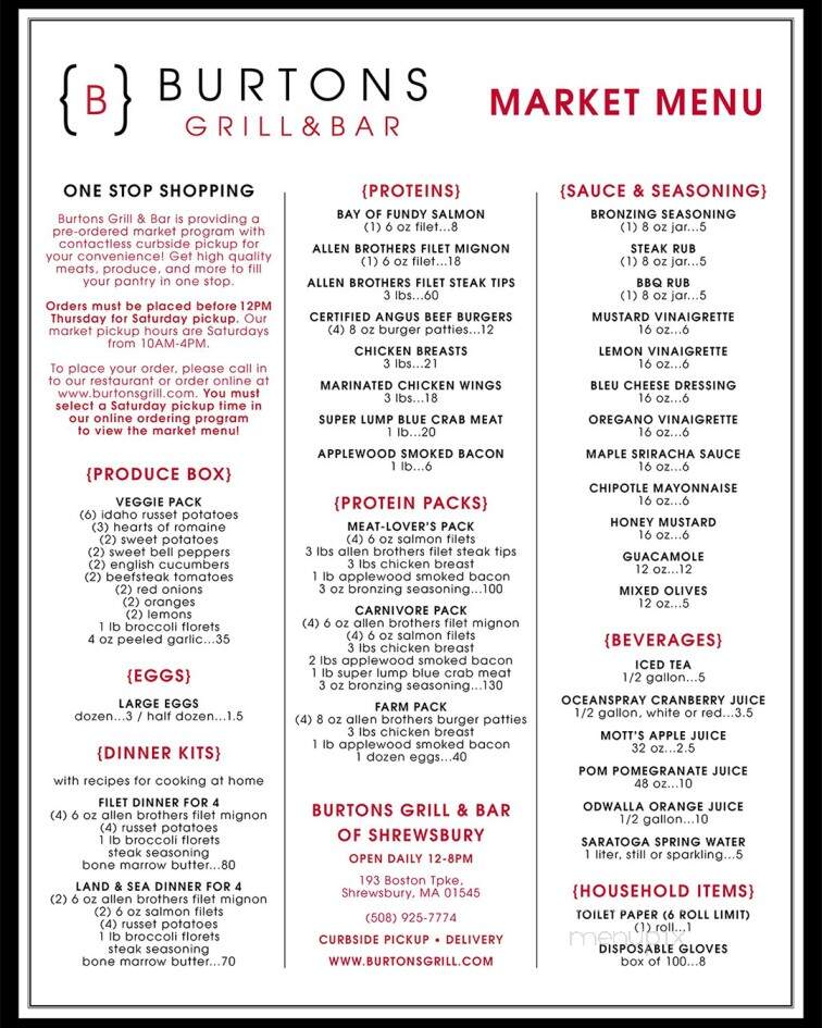 Burtons Grill & Bar of Shrewsbury - Shrewsbury, MA menu_pic