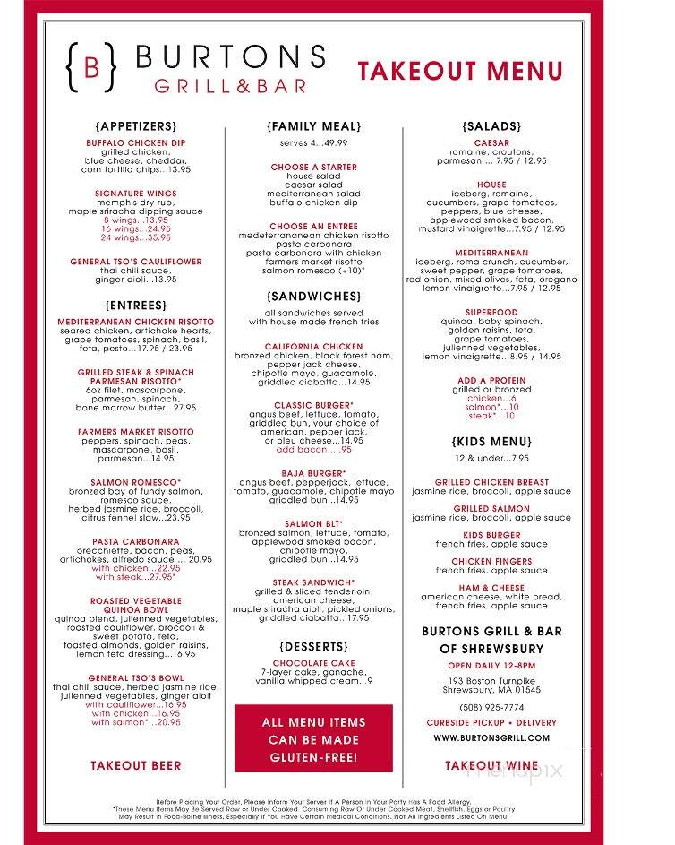 Burtons Grill & Bar of Shrewsbury - Shrewsbury, MA menu_pic