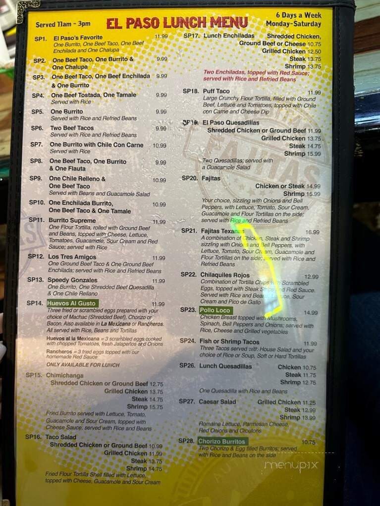 El Paso Mexican Grill - Lake Charles, LA menu_pic