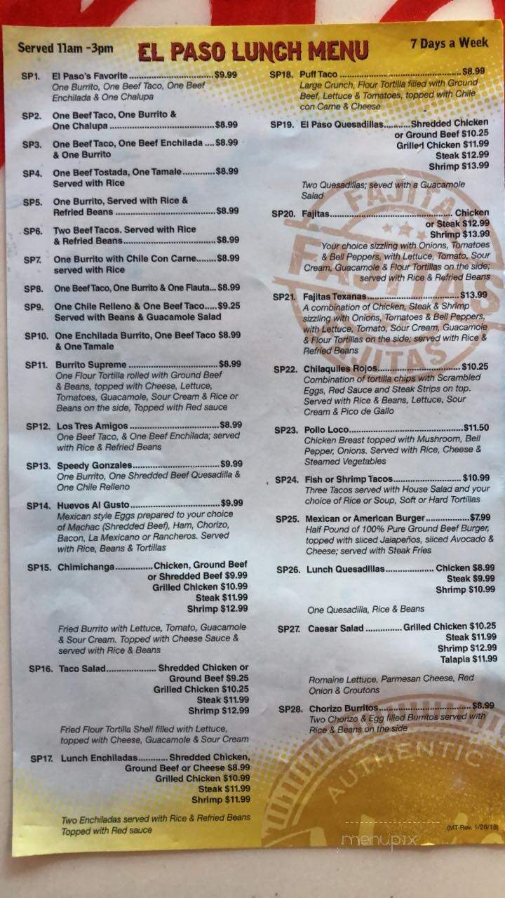 El Paso Mexican Grill - Lake Charles, LA menu_pic