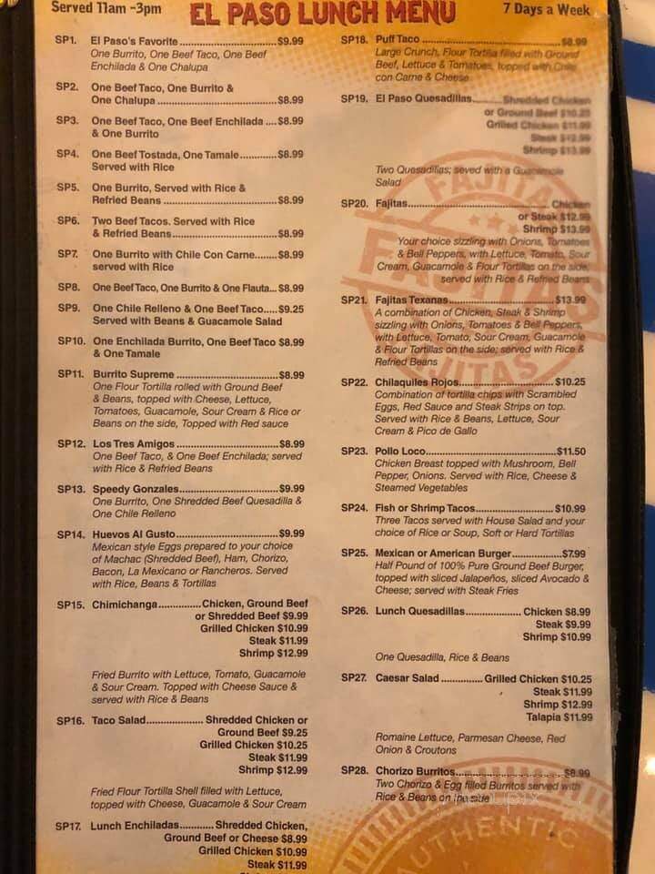 El Paso Mexican Grill - Lake Charles, LA menu_pic
