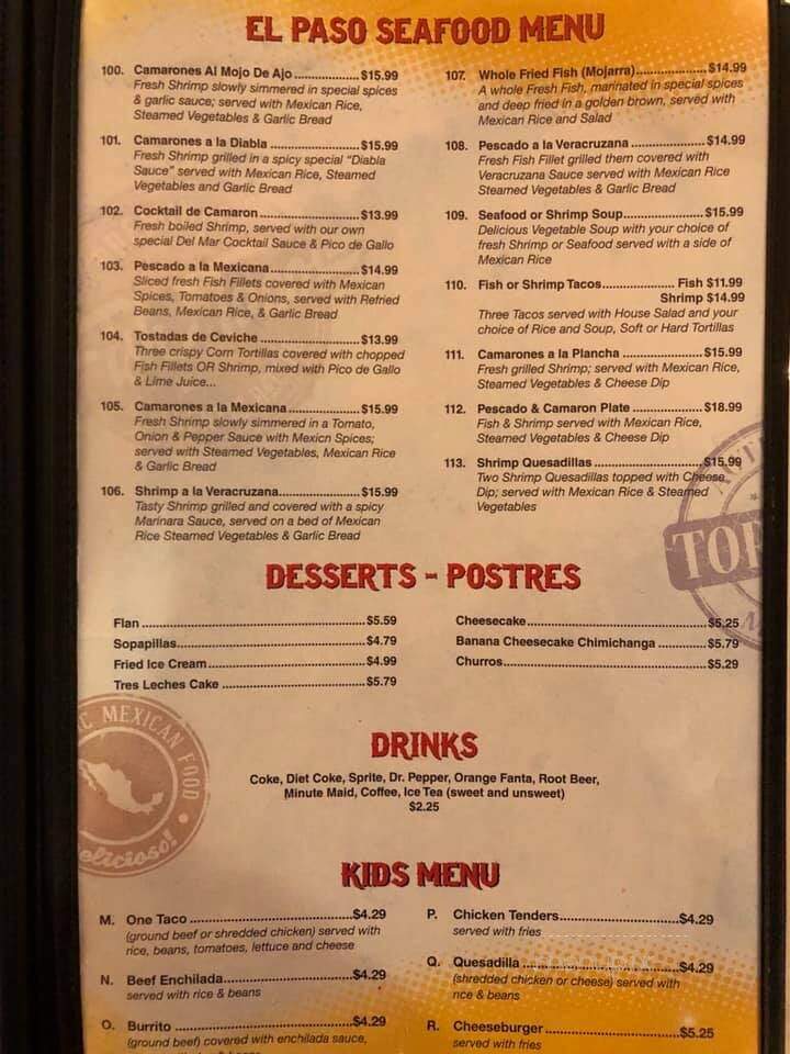 El Paso Mexican Grill - Lake Charles, LA menu_pic