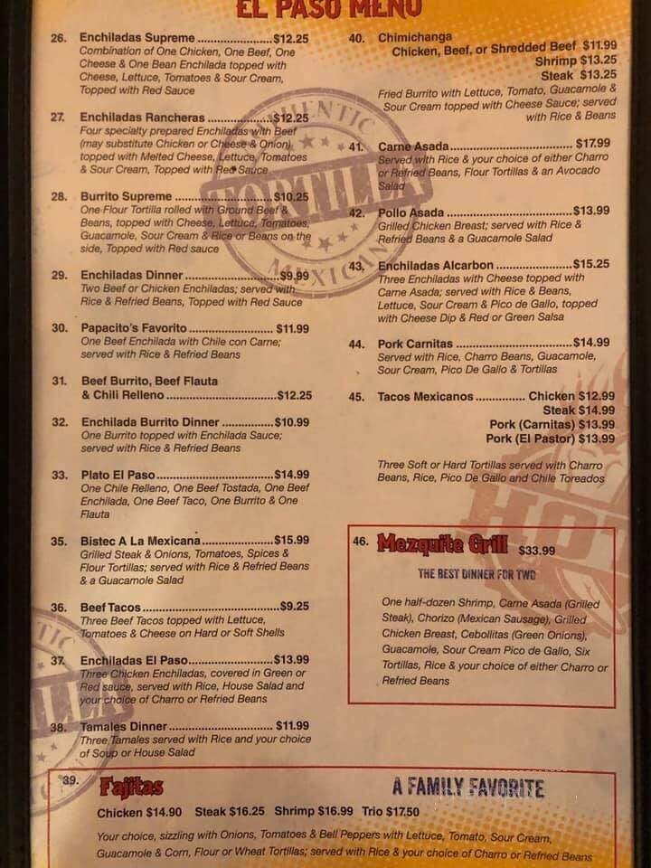 El Paso Mexican Grill - Lake Charles, LA menu_pic