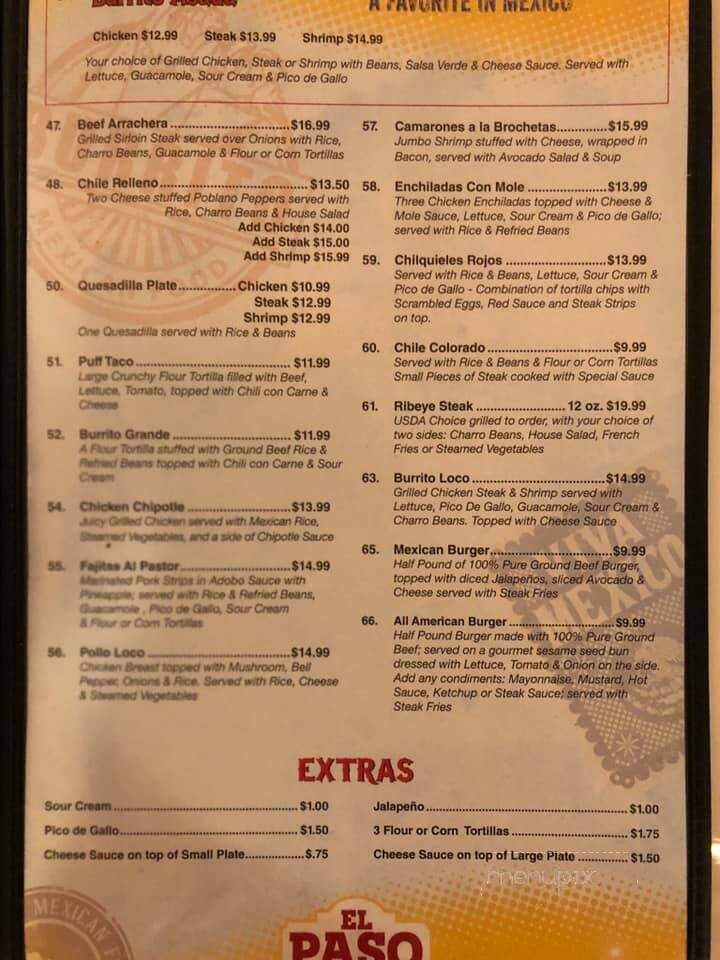 El Paso Mexican Grill - Lake Charles, LA menu_pic