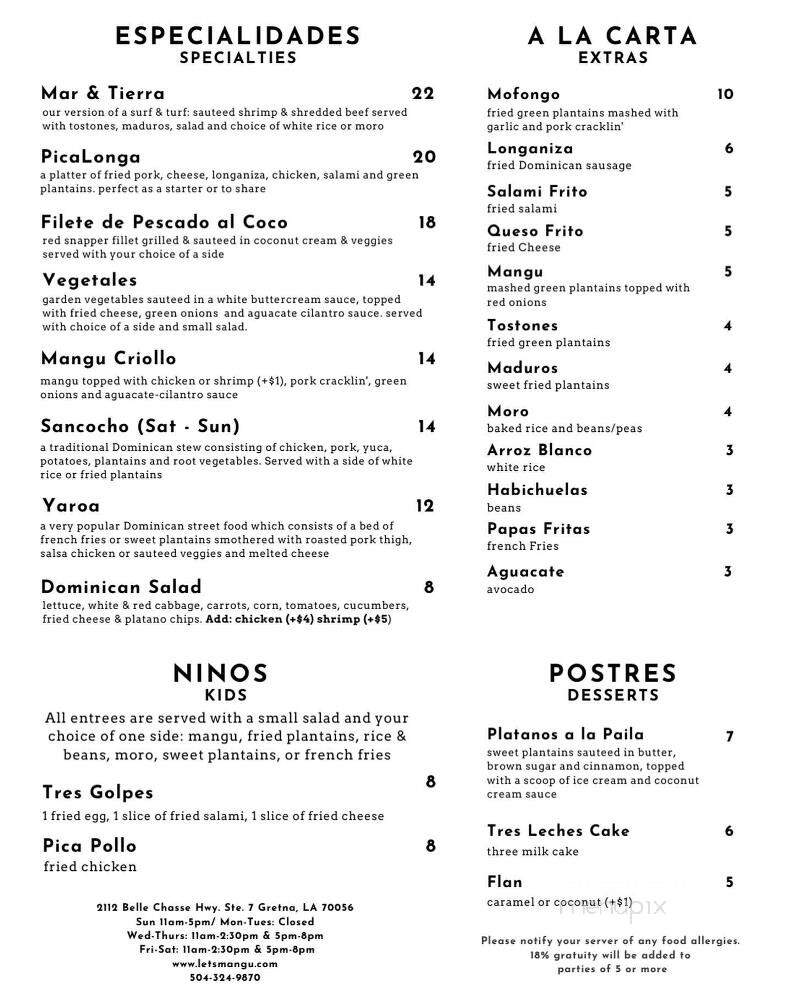 MANGU Authentic Dominican Cuisine - Gretna, LA menu_pic